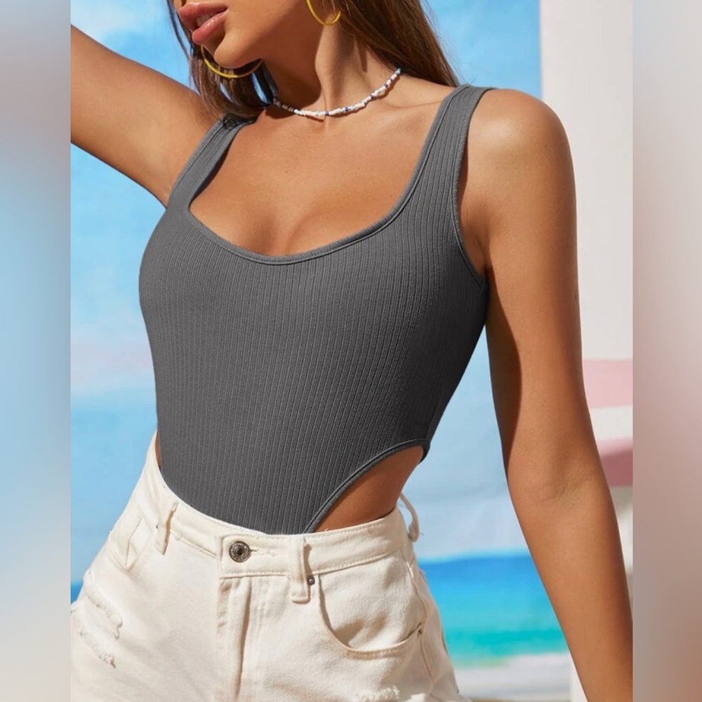 SHEIN Ribbed Knit High Cut Tank Bodysuit